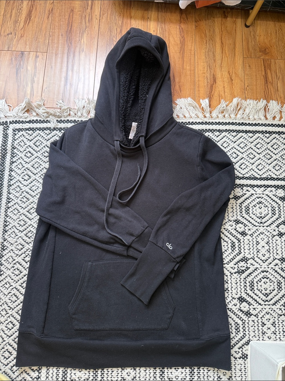 Black Cozy Sherpa-Lined Hoodie